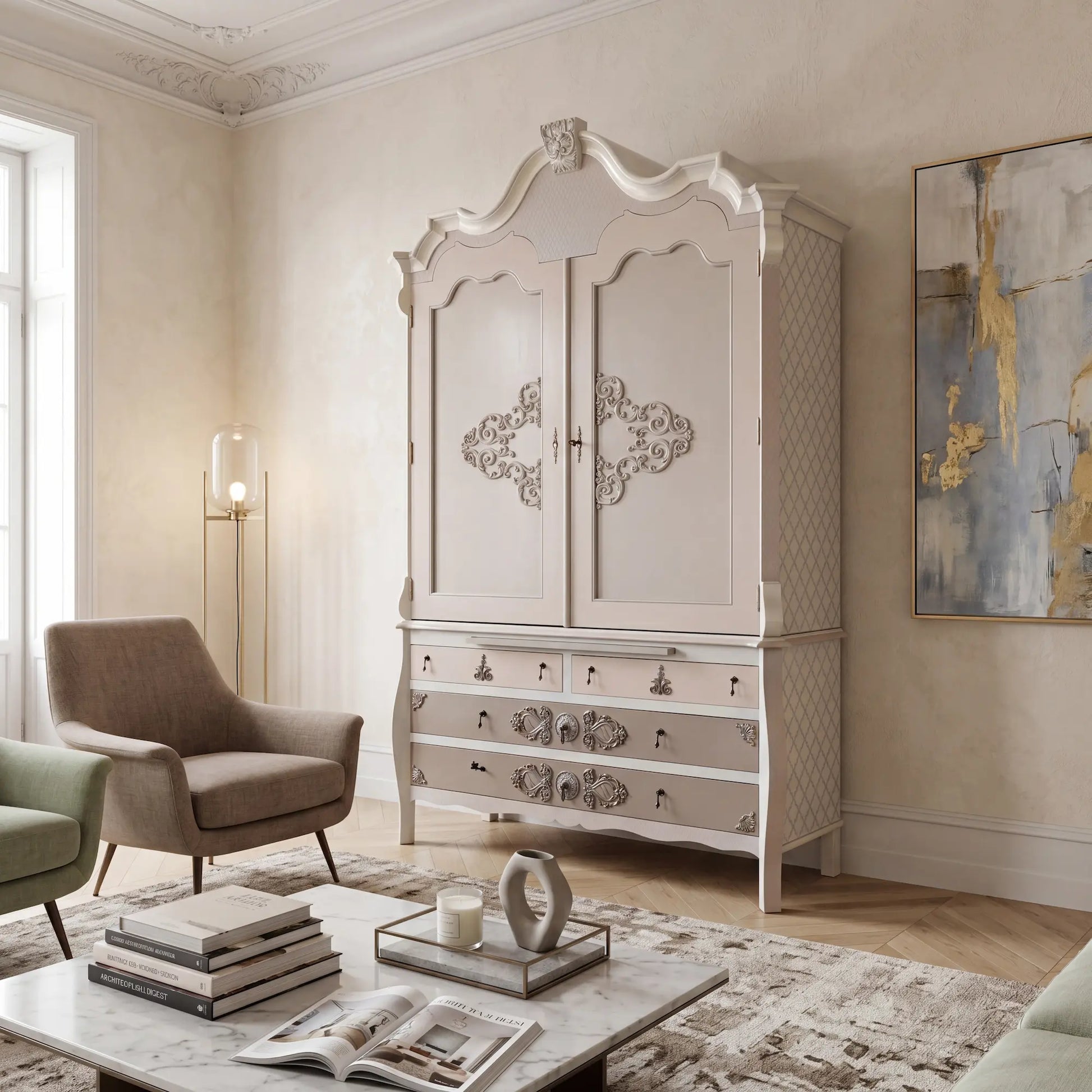 armario Cluster en dormitorio clásico elegante con detalles decorativos