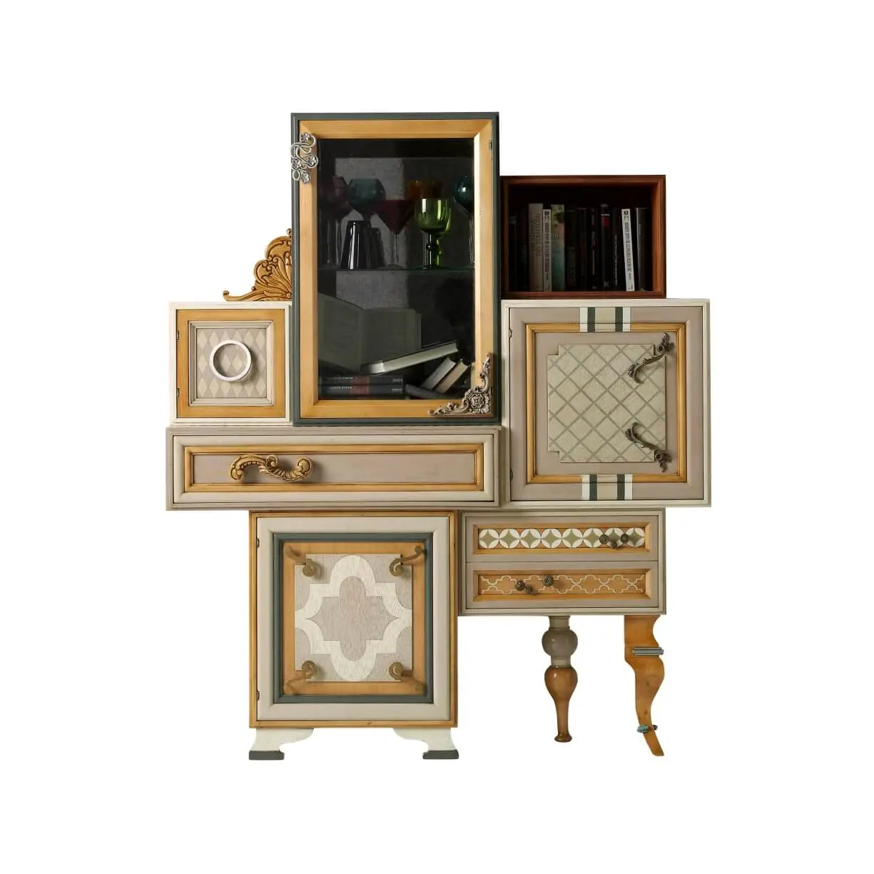 Interior del Armario One con cajones, puertas y compartimentos de almacenaje artesanal.