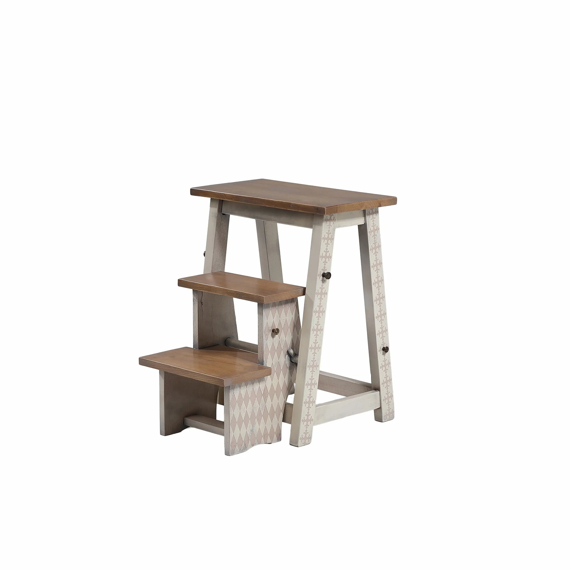 banqueta escalera de madera abierta con dos peldaños