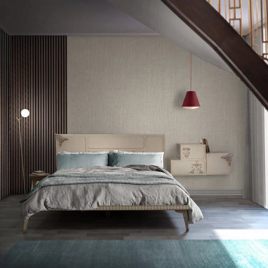 Cabecero de dormitorio Utopía integrado en un ambiente elegante contemporáneo.