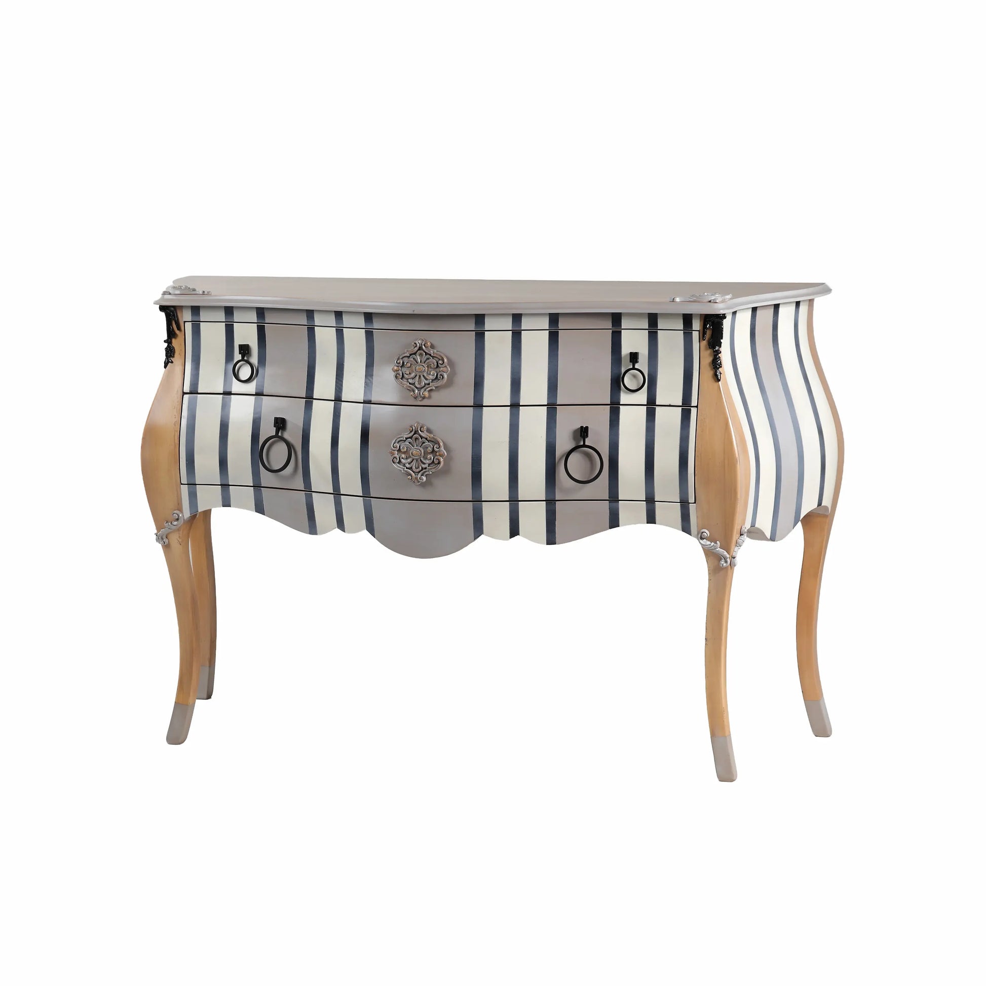 cómoda Santino de madera con diseño de rayas