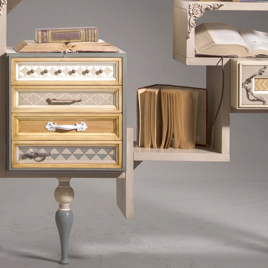 Detalle decorativo de puerta en librero modular One