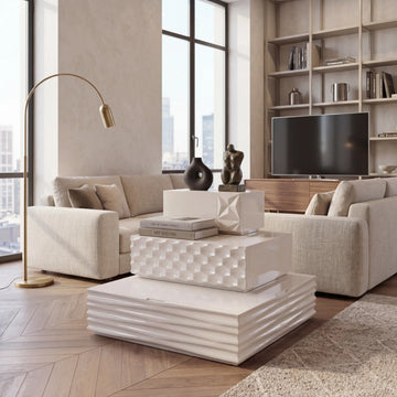 Escalones Rascacielos mesa auxiliar de diseño en salón contemporáneo