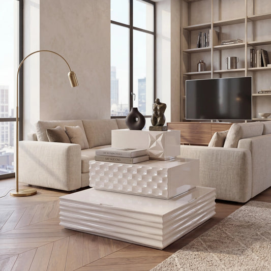 Escalones Rascacielos mesa auxiliar de diseño en salón contemporáneo