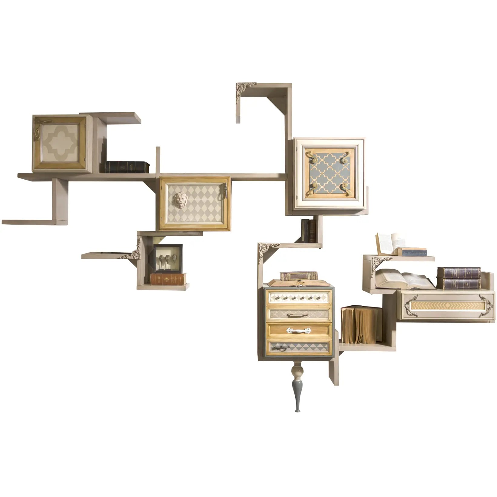 Librero modular de diseño One en madera artesanal