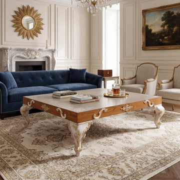 mesa de centro Florencia en salón clásico con sofá y decoración elegante