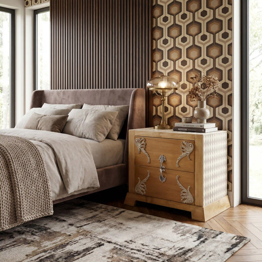 Mesita Chianti mesita de diseño junto a cama de dormitorio