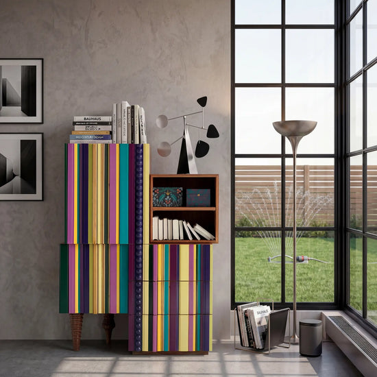 mueble auxiliar para entrada o salón con colores atrevidos en ambiente