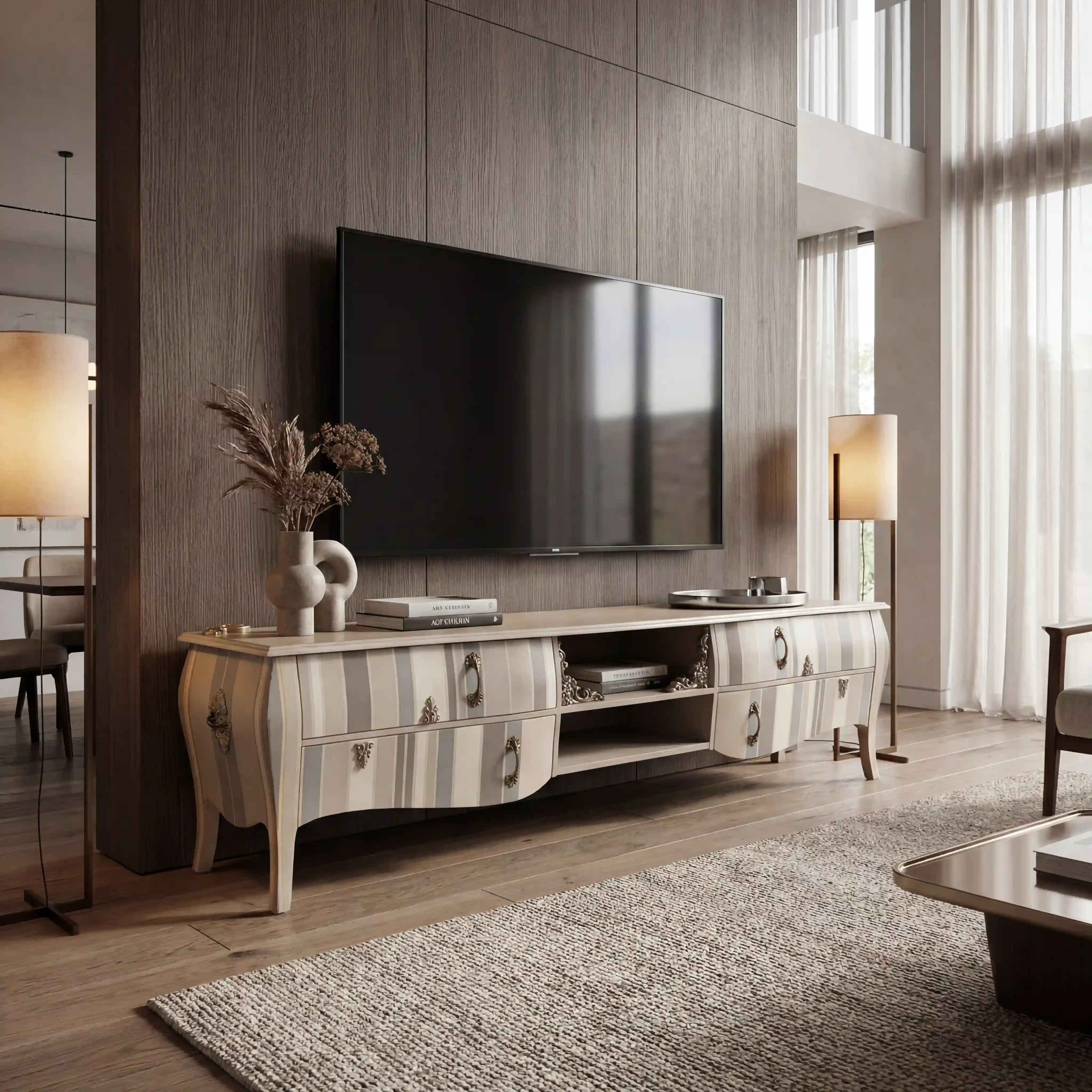 Mueble TV Curvi colocado en salón moderno