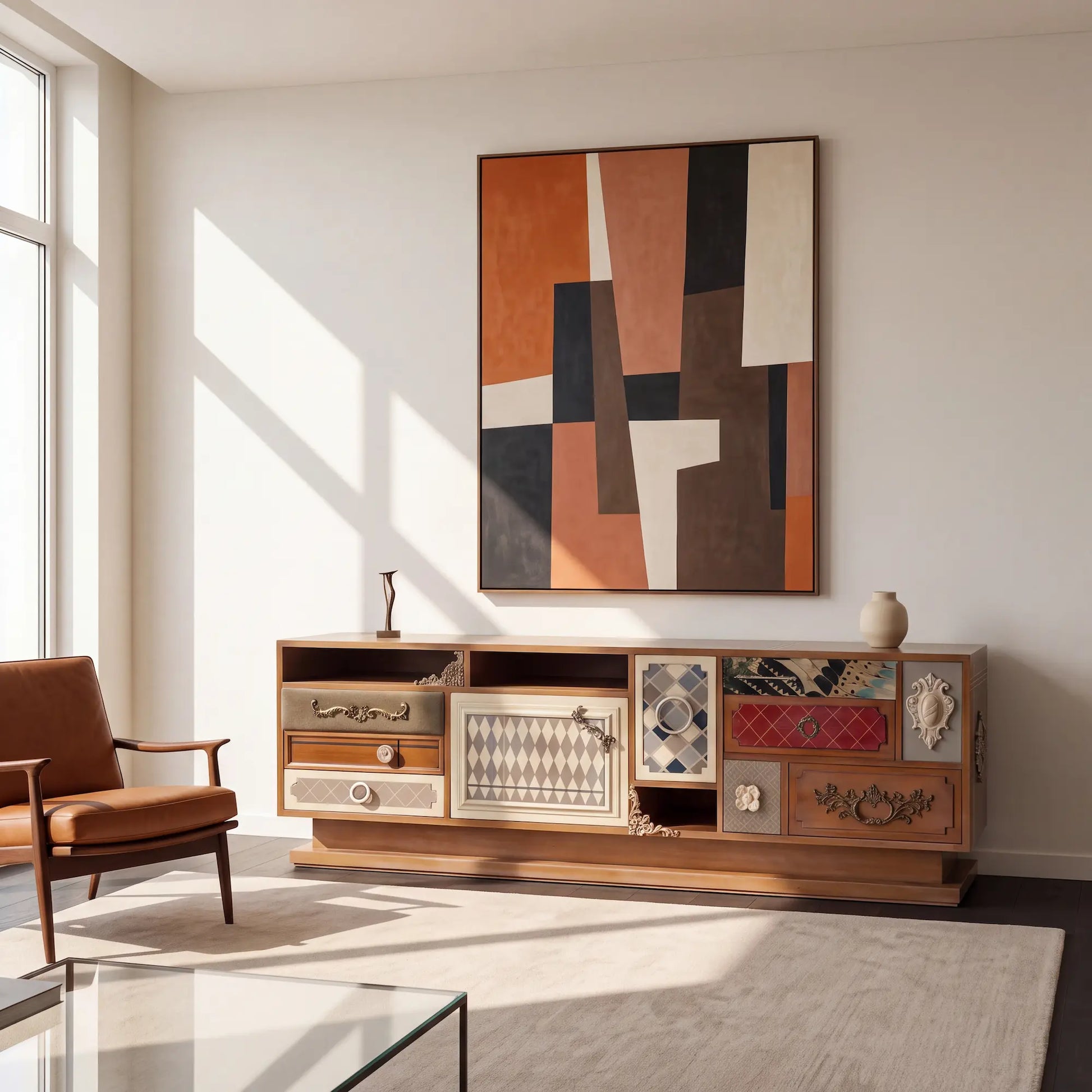 Mueble TV Punk de Lola Glamour integrado en un salón contemporáneo como pieza protagonista de diseño.