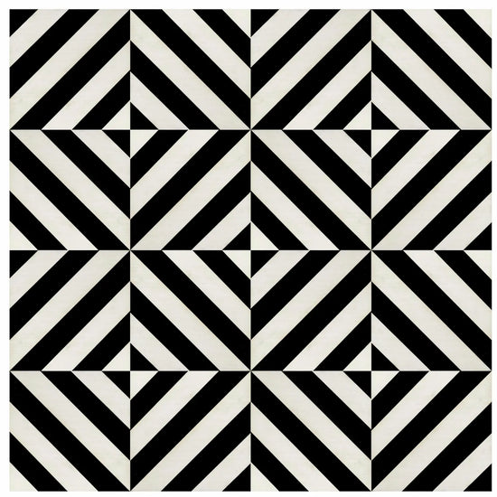 Revestimiento 05 con composición geométrica modular en blanco y negro, fabricado en aglomerado y contrachapado de cerezo