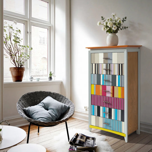 Sinfonier Ada en ambiente luminoso con cajones de colores y diseño original para dormitorio