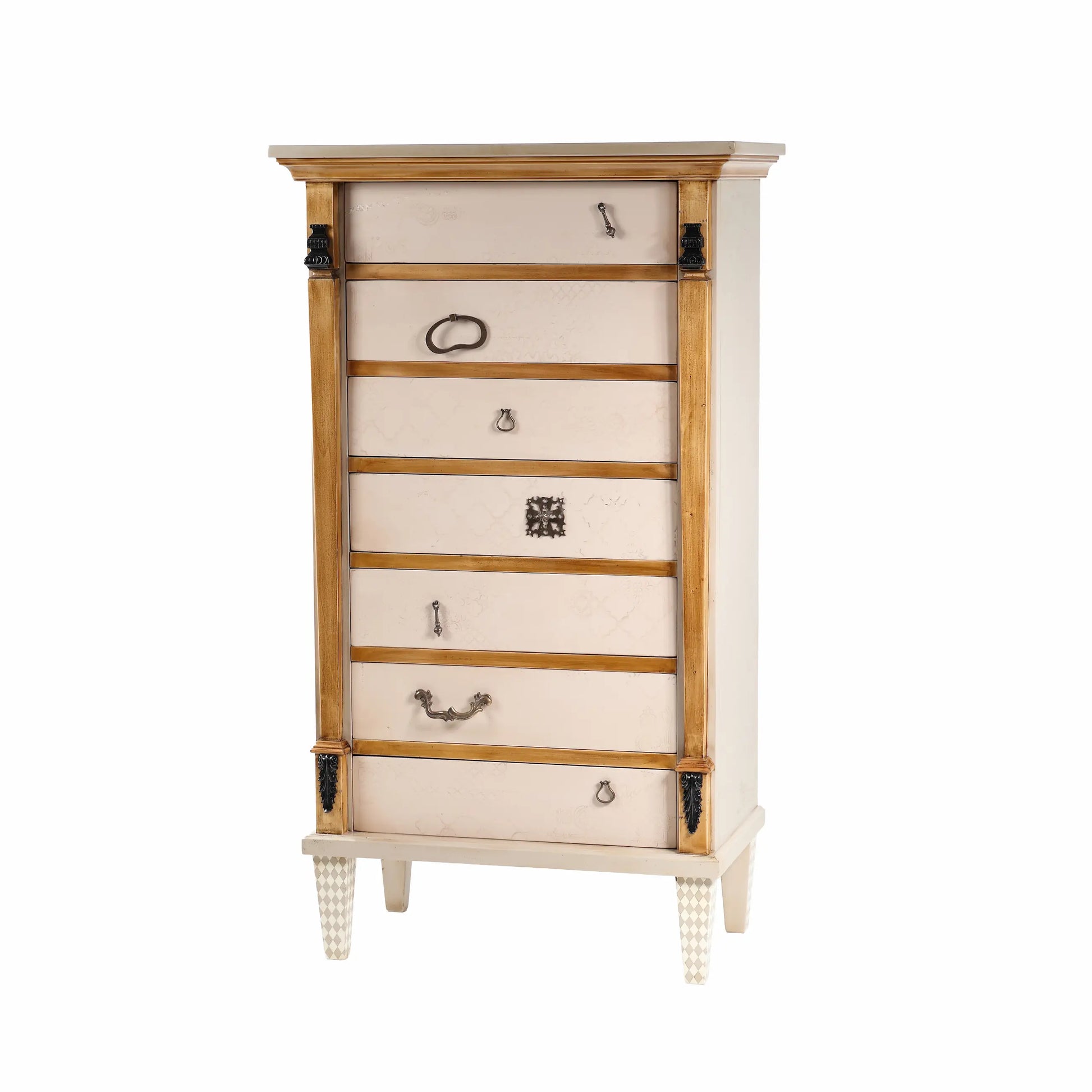 sinfonier Eva de madera con cajones decorativos y tiradores originales