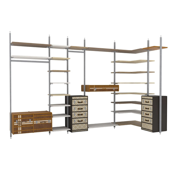 vestidor suitcase modular abierto con estantes y modulos de almacenaje