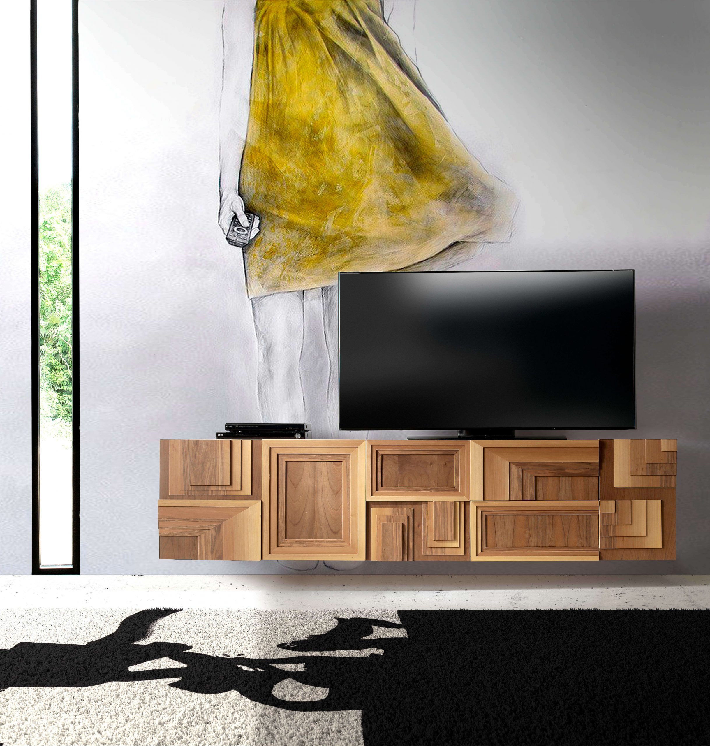 TV Totem suspendido - 4 puertas y 2 cajones - Medidas 200x45,5x48 cm - Lola  Glamour