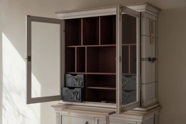 Mueble de diseño Vitrina Nodalo, ideal para salón o comedor, con amplia capacidad de almacenamiento en sus cajones y vitrina.