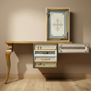 Consola One de Lola Glamour integrada en un ambiente cálido con pared beige y suelo de madera.