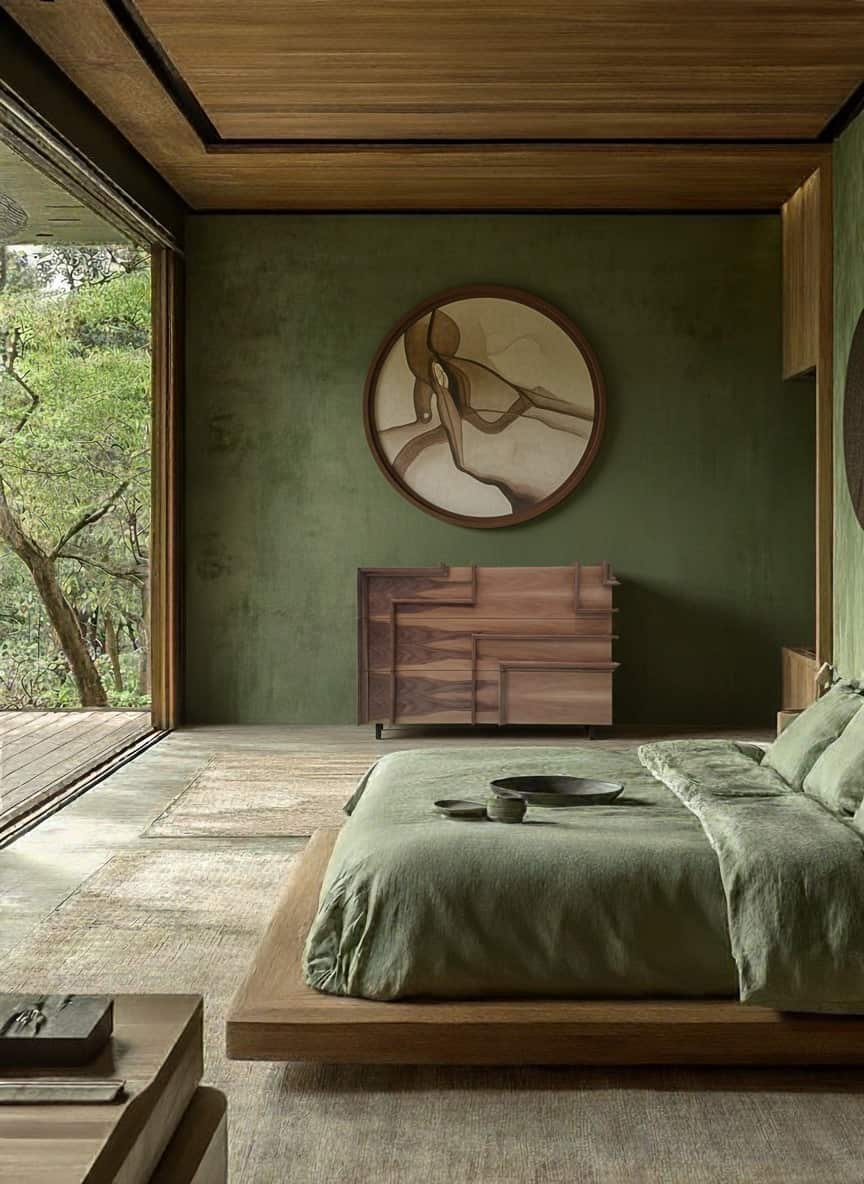 cómoda Sandero de nogal artesanal en dormitorio de interiorismo natural