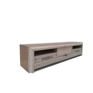 mueble de TV Horizonte artesanal en acabado claro con relieves decorativos