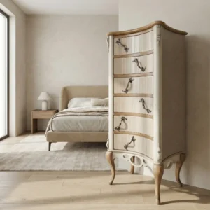 sinfonier Celestine colocado en un dormitorio luminoso con muebles en tonos beige y suelos de madera clara