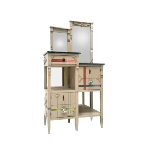 tocador Guillermo Tell de diseño asimétrico con molduras clásicas y espejos verticales