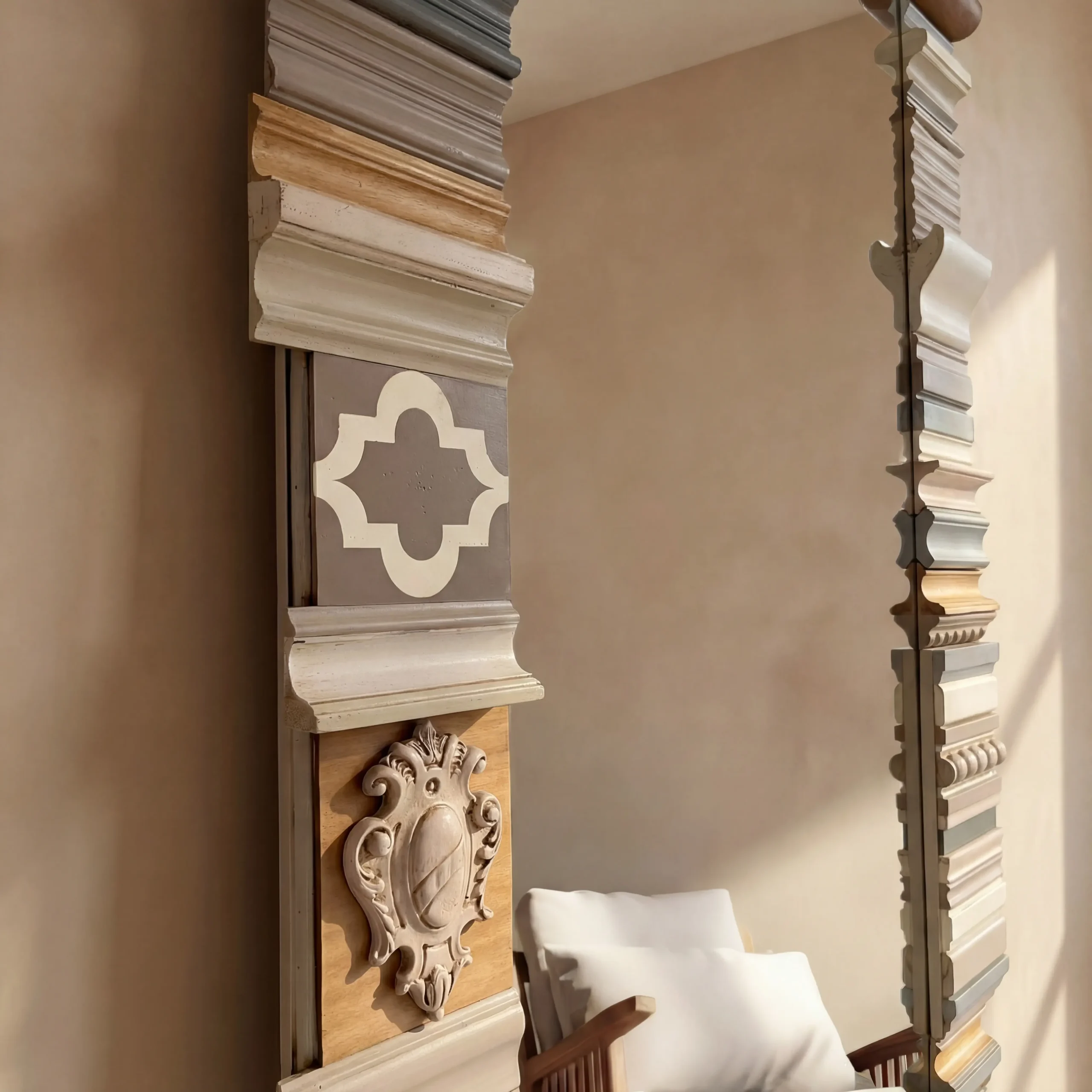 Espejo de suelo gigante de 225 cm de altura, una pieza de cuerpo entero ideal para apoyar en pared en espacios amplios.