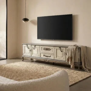 Mueble de TV exclusivo pintado a mano con detalles arquitectónicos clásicos.